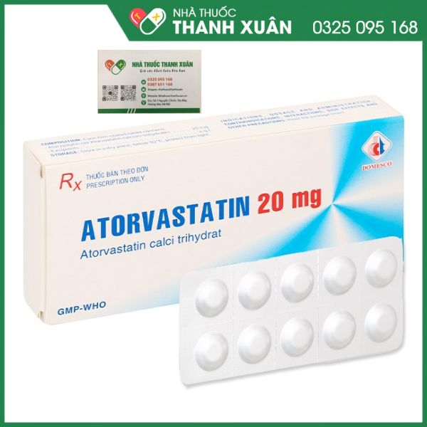 Atorvastatin 20 mg - Trị rối loạn lipid huyết, dự phòng tiền phát